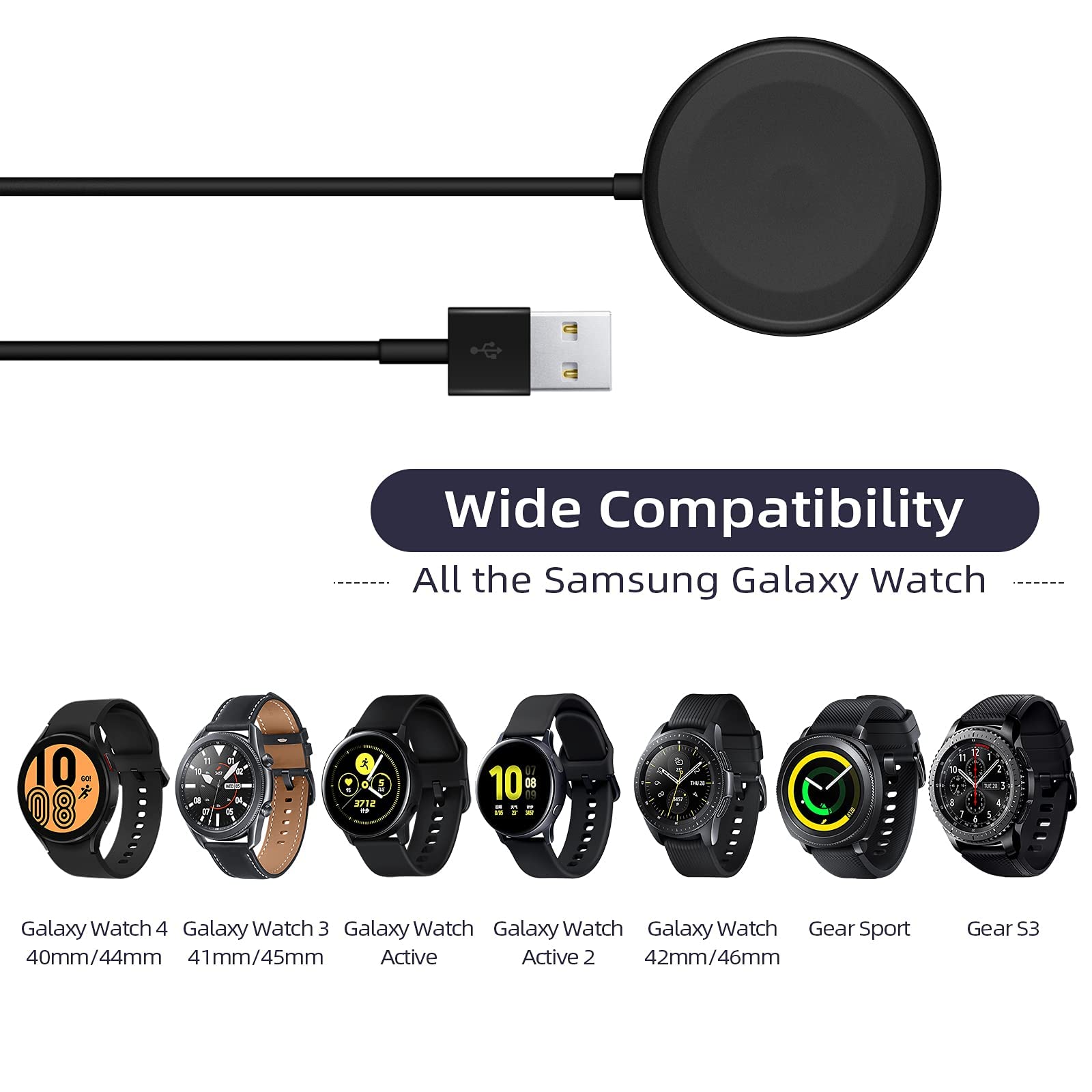 ZORBES USB Watch Charger Compatible for Samsung Galaxy Watch, Portable Charging Dock for Galaxy Watch 4 for Galaxy Watch 3 41mm/45mm, for Galaxy Watch Active 1/2 (Black, 1m) ZORBES USB Watch Charger Compatible for Samsung Galaxy Watch, Portable Charging Dock for Galaxy Watch 4 for Galaxy Watch 3 41mm/45mm, for Galaxy Watch Active 1/2 (Black, 1m)